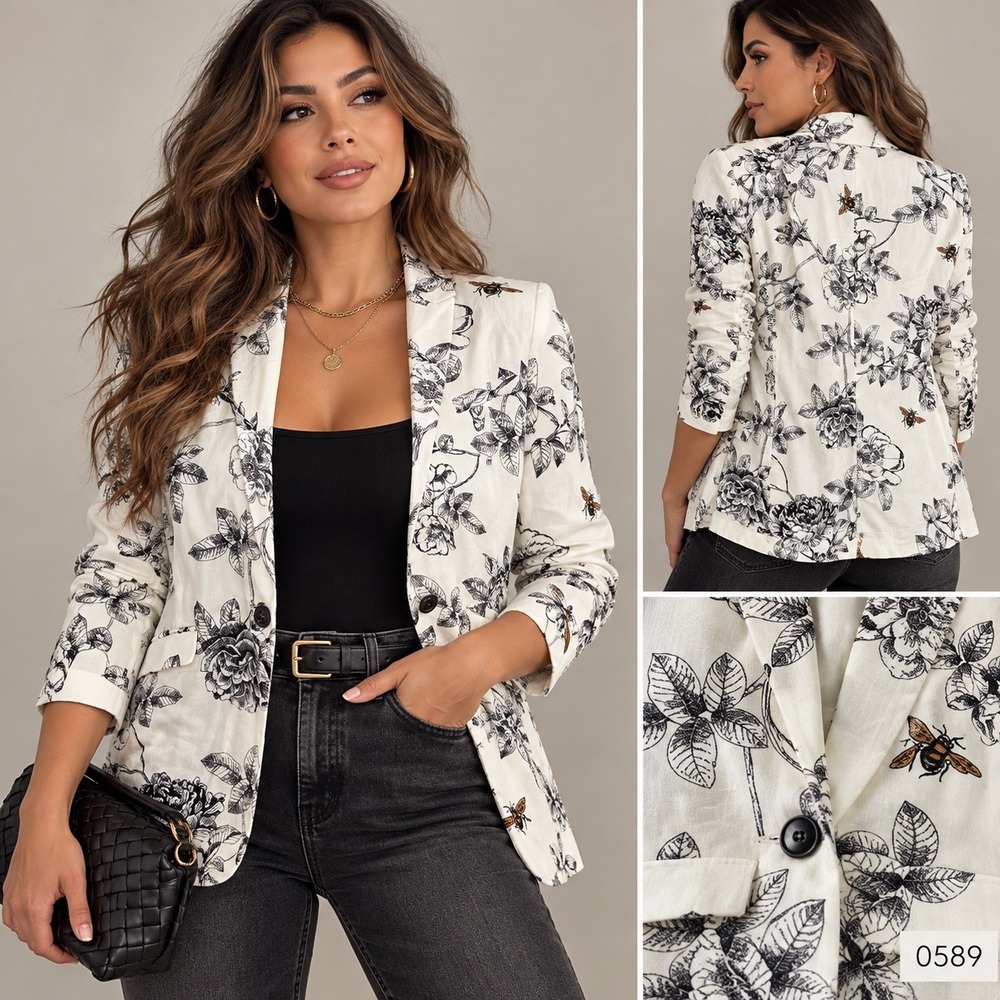 Love Token Floral Bee Blazer Women's L Cottagecore Botanical Academia 0589